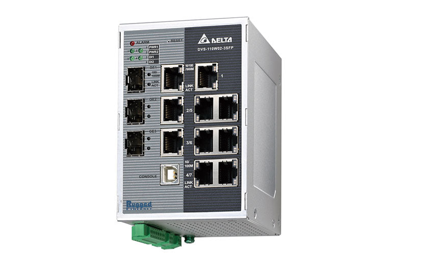 Delta Managed Industrial 7-Port FE + 3-Port GbE Combo 100/1000/Base-SFP Ethernet Switch DVS-110W02-3SFP
