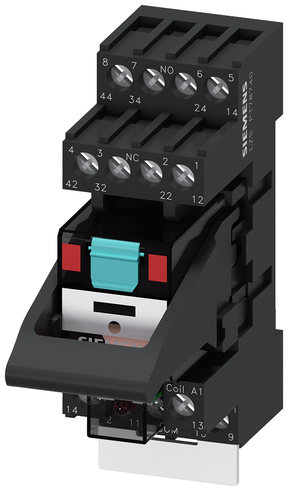 Relevador enchufable Siemens 115VAC, 4 contactos conmutados, zócalo LZS (LZS:PT5A5S15)