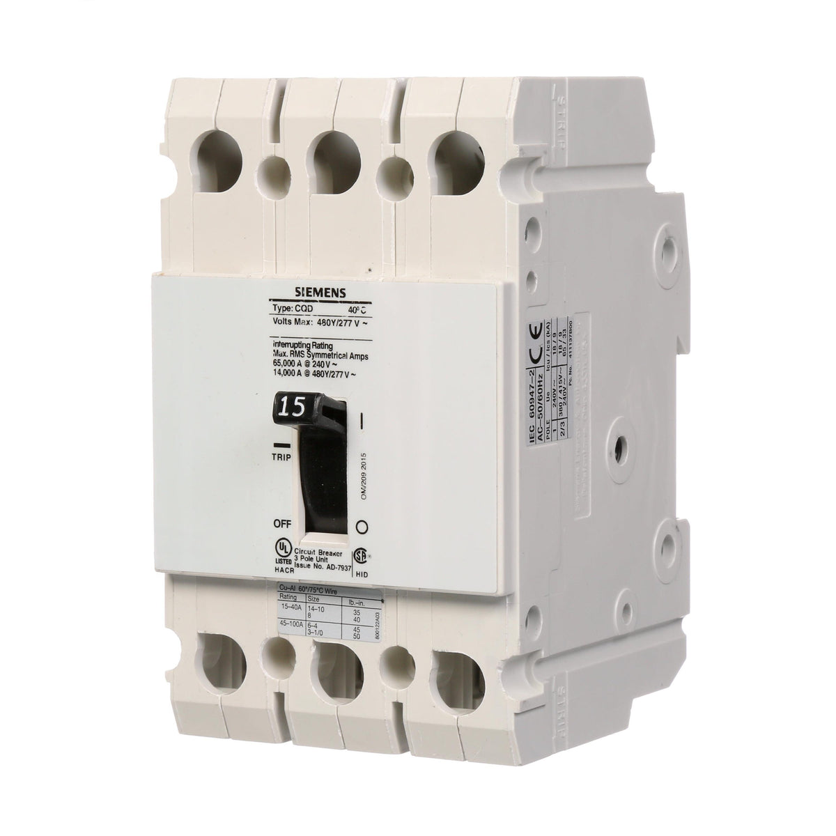 Interruptor termomagnético SENTRON tipo CQD, 3P, 15A [MX]