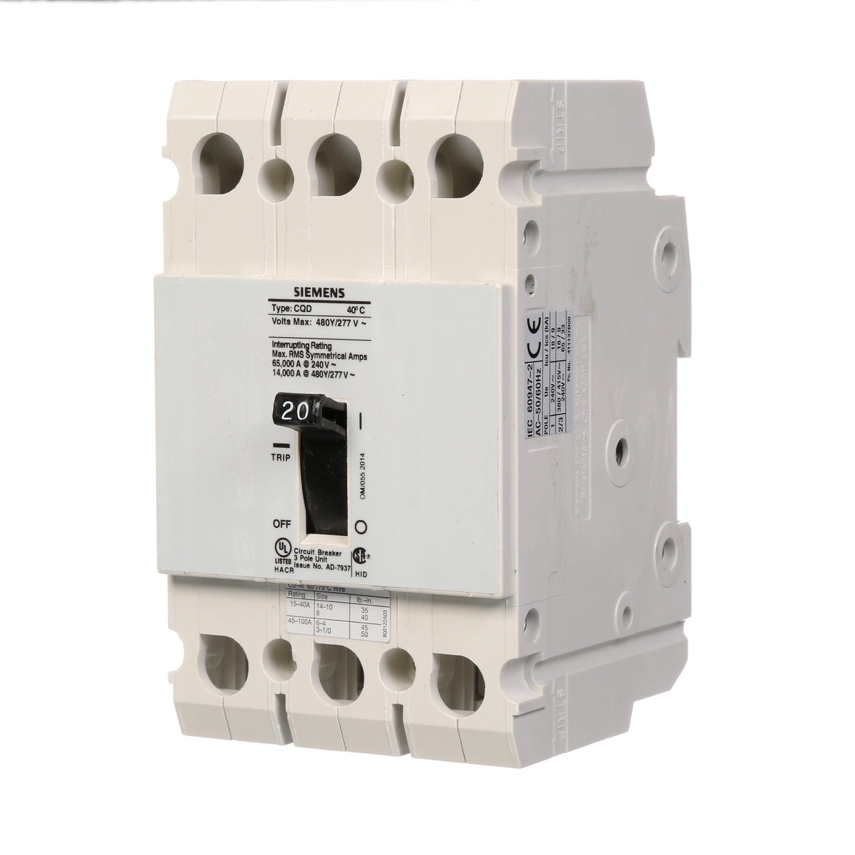 Interruptor termomagnético SENTRON tipo CQD, 3P, 20A [MX]