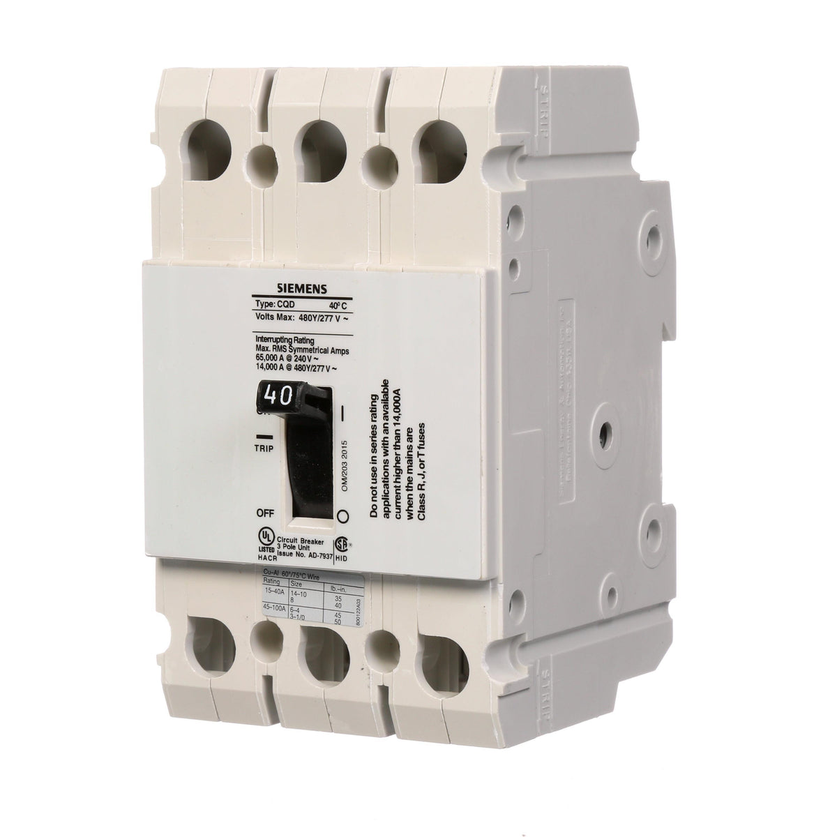 Interruptor termomagnético SENTRON tipo CQD, 3P, 40A [MX]