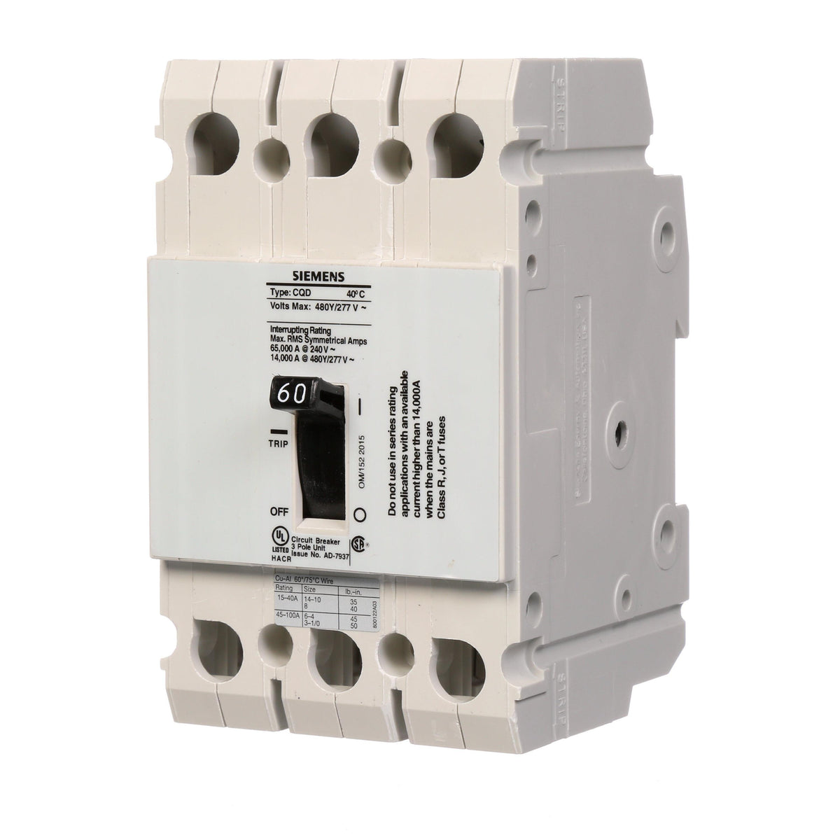 Interruptor termomagnético SENTRON tipo CQD, 3P, 60A [MX]